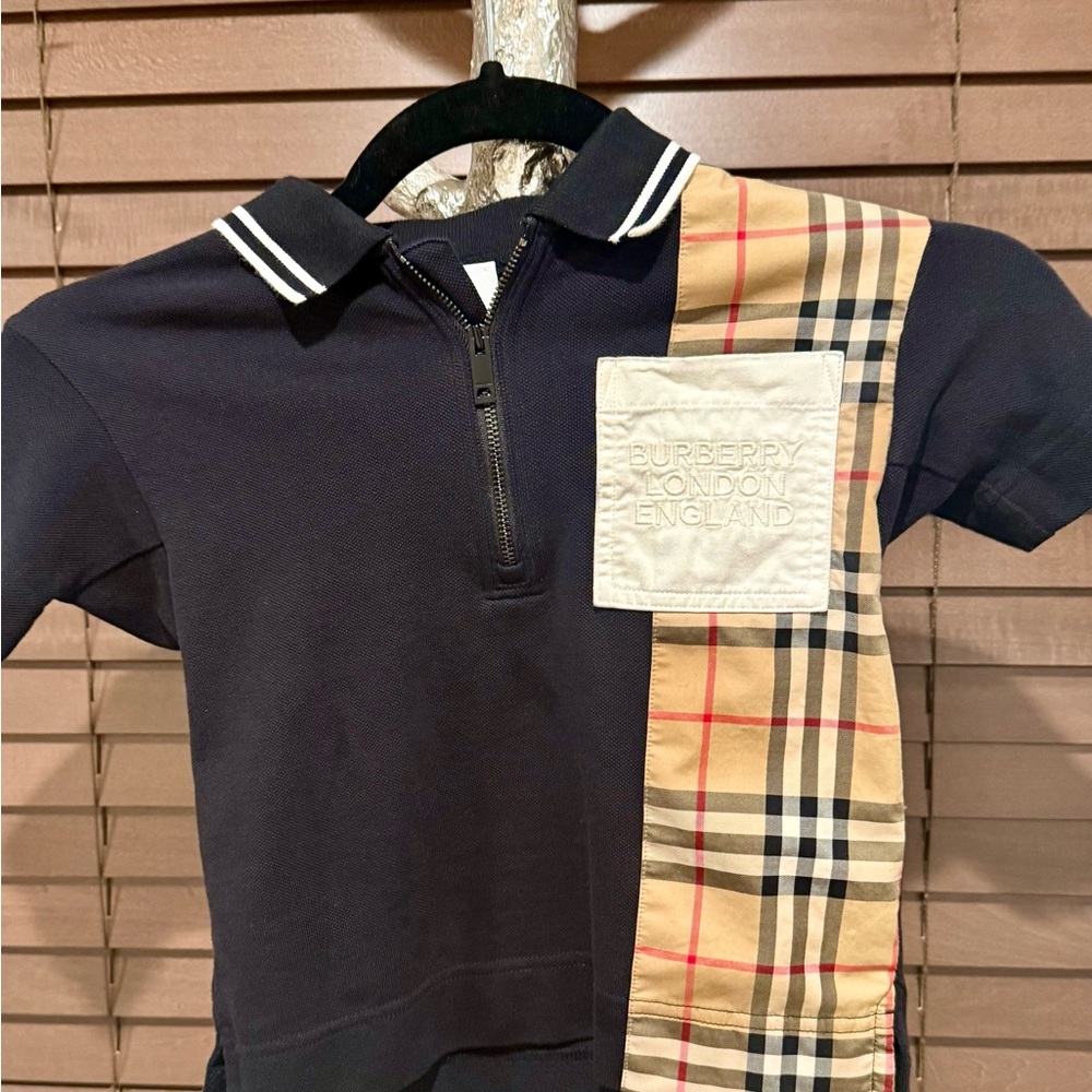 Burberry Kids Polo in Navy and Beige Check